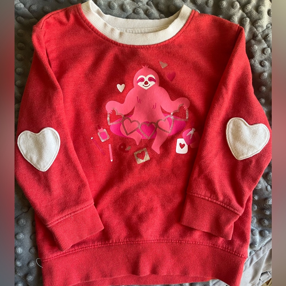 Cat and Jack Valentine’s Day Sloth Toddler Sweatshirt with Heart Elbows ❤️